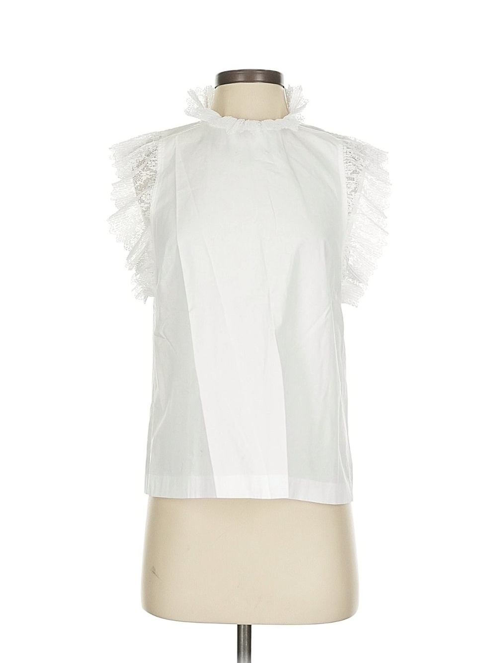 Sandro White Lace-Ruffle High-Neck Sleeveless Blouse
